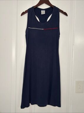 Vintage 100% cotton Tommy Hilfiger Navy Tank Mini Dress with Red & White design